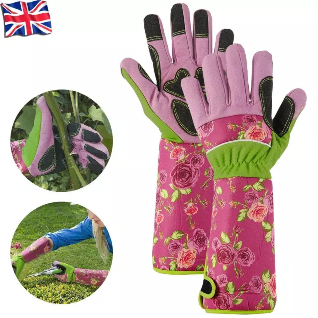 Ladies Woman Long Sleeve Gardening Gloves Thorn Proof PU Leather Gauntlet Garden
