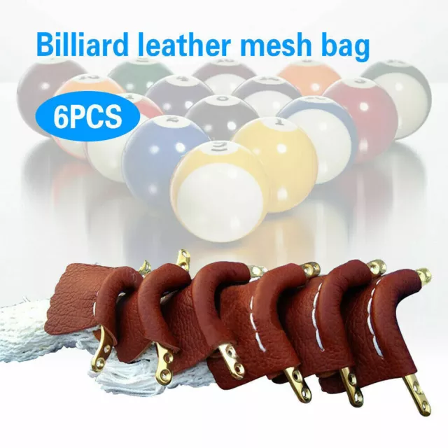 6x Leather Snooker Table Net Pockets Set Billiard Pool Replacement Ball Bags