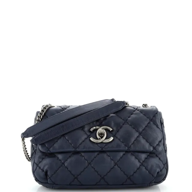 Chanel Ultimate Stitch Flap Shoulder Bag Quilted Calfskin Small Blue