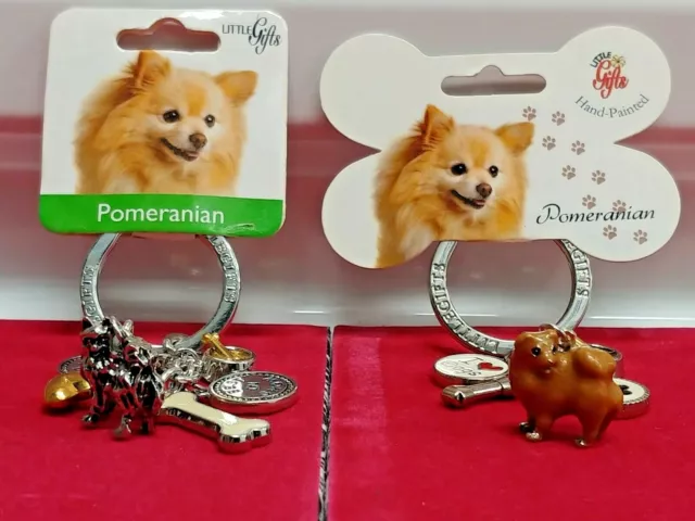 Little Gifts Pomeranian Dog Breed Figurine Key Chain With Charms Pewter Enamel