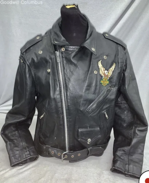 Vintage 1990s Terminator First genuine Leather Moto Bomber Jacket Mens 44 Harley