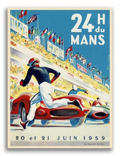 24 Hours du Mans 1959 VIntage Style Auto Race Care Poster - 24x32