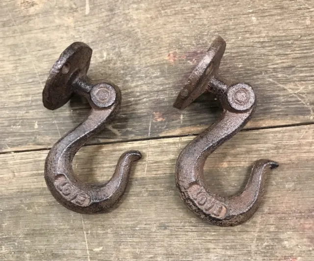 Pair of Cast Iron Industrial Steampunk LOVE Manufactured Brown Wall Hooks