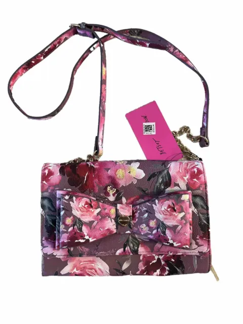 Betsey Johnson XODANI Mauve Pink Floral Crossbody Bag Purse With Bow NWT