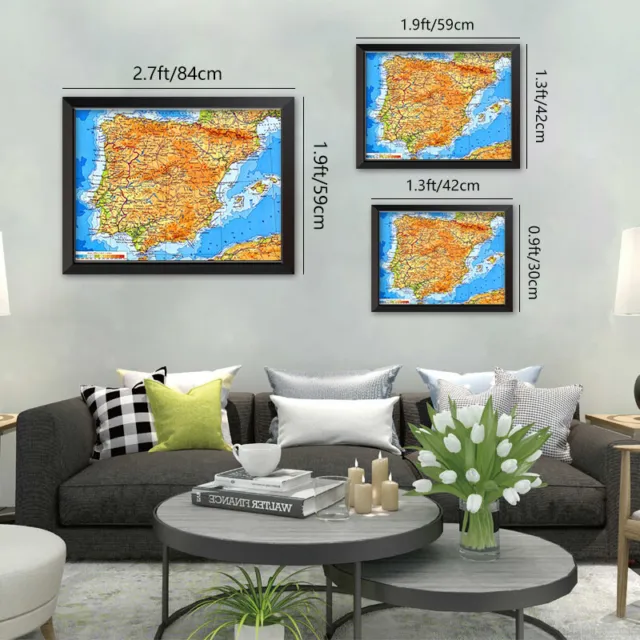 Geographic Map Of Spain And Portugal Wall Background School Prints Study Poster