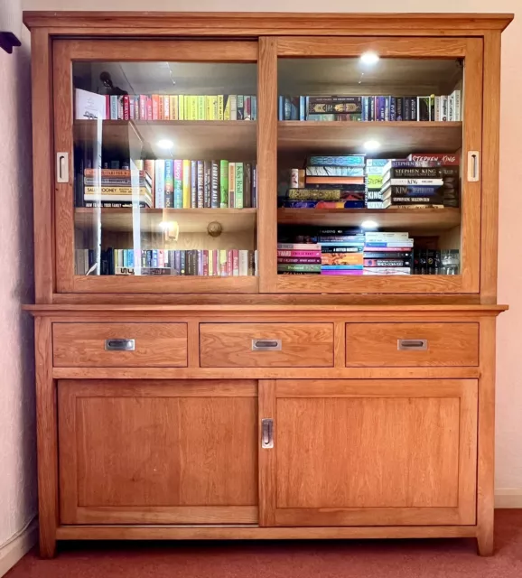 Large Modern Solid Oak Dresser Display Cabinet Glass Sliding Doors