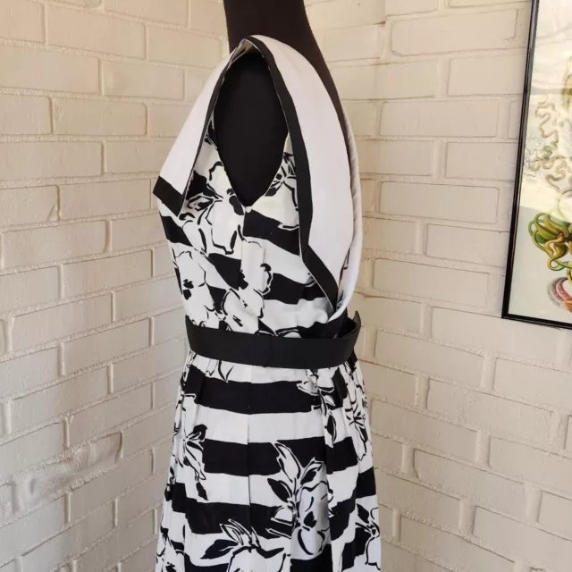 Vtg 80s Lanz Floral Striped Sailor Dress Black White 3