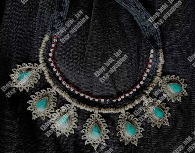 ABSOLUTELY STUNNING antique necklace, green afghan tribal choker kuchi jewelry