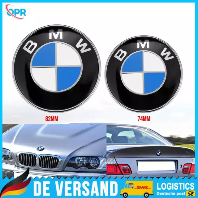 Für BMW 82MM+74MM Emblem Logo Vorne Motorhaube Heckklappe Hinten Kofferraum