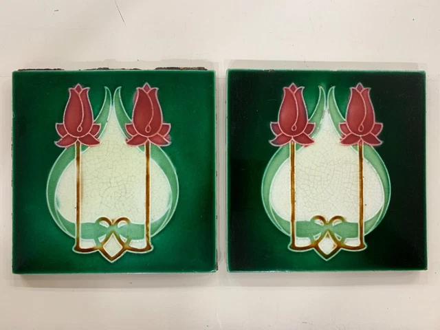 Tiles Rhodes England 2Pcs Rare Vintage Antique Collectible 6X6 Inches