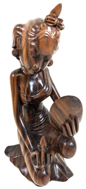 Vintage Hand Carved Balinese Wood Carving of a Woman - Signed
