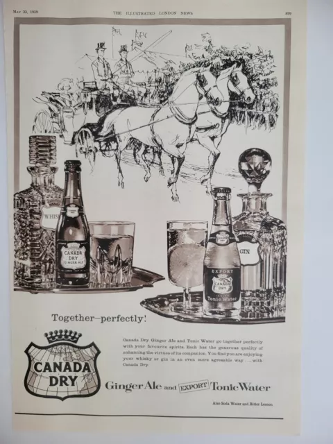 Canada Dry Whisky Gin And Tonic Water UK Print Ad Original 1959 ILN ~9.5x14"