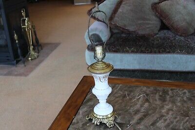 White Porcelain & Gold Scroll Antique Table Lamp With Brass Ornate Base