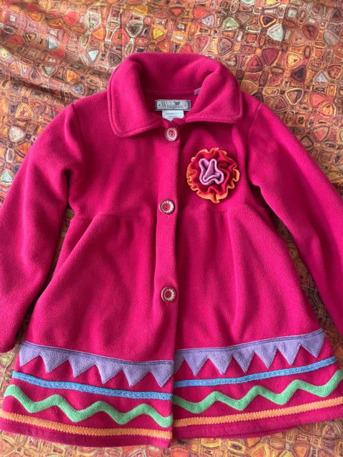 American Widgeon Girls Fleece Red Swing Coat Colorful Funky  Sz6 EUC W/pockets