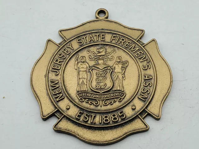 Vintage NJ State Firemen's Assn Est 1885 FOB Medal Award Pendant New Jersey S9