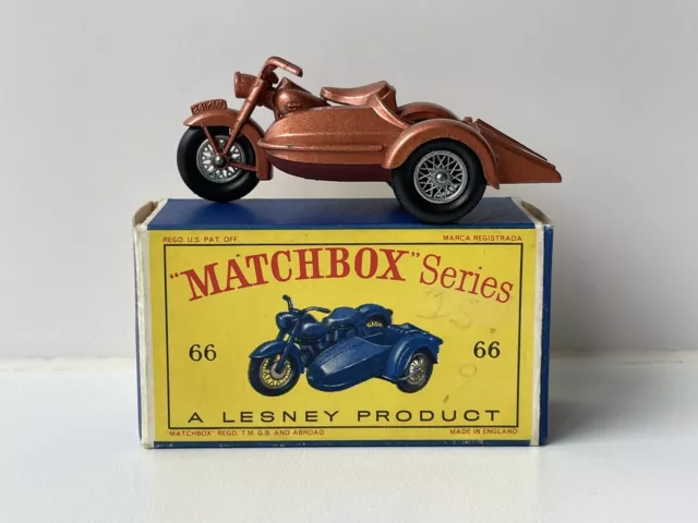 Lesney Matchbox Series N66 Harley Davidson Motor Cycle Side Car New Model Cuivre