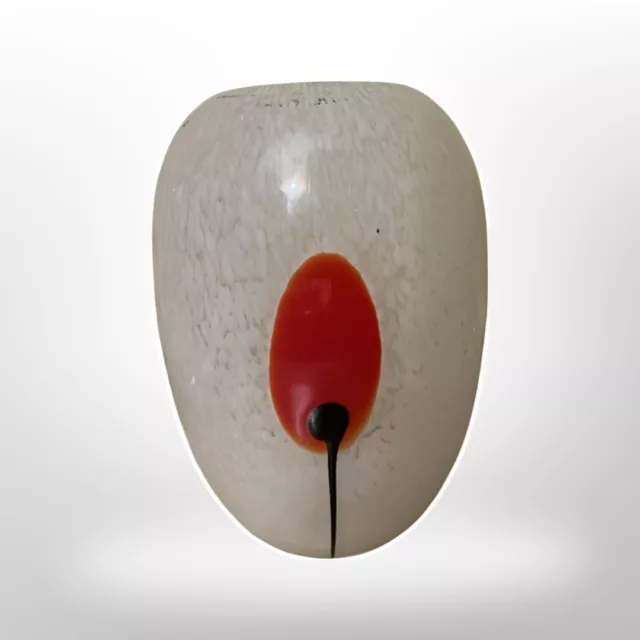 Art Glass Round White Vase Red Black Glass Flower Design