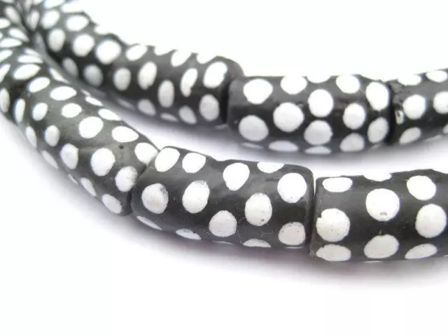 Skunk Elbow Krobo Powder Glass Beads 11mm Ghana African Black and White Handmade 2