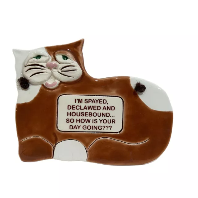 Smoky Mountain Pottery Calico Cat Ceramic Wall Plaque Sign 1994