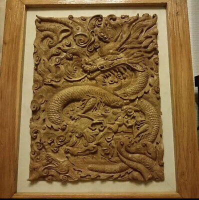 Wooden hand carved dragon sculpture incredible art woodblock teak lumber vintage