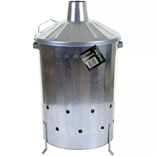 90 Litre Garden Incinerator Galvanised Rubbish Bin Metal Fire Burning Leaves 90L