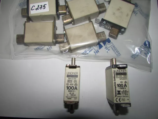7 Stück LINDER Vollschutz NH-C00 SGP  100 A -500V gG/gL Ie=120kA  (C275)