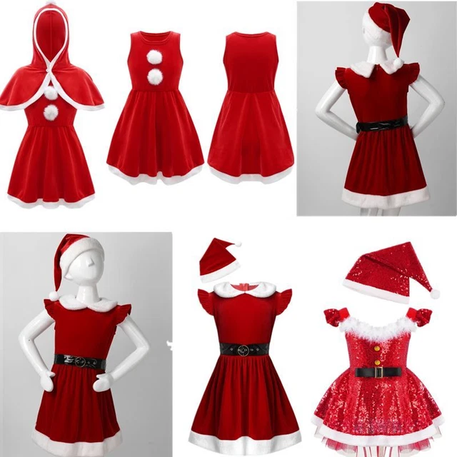 Costumi natalizi bambine bambine Babbo Natale abito con cappuccio festa abito da festa