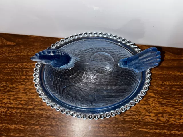 Vintage Indiana Glass Light Blue Hen On A Nest Glass Covered Dish Candy 3