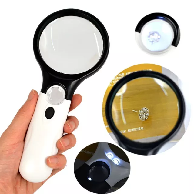 Handheld Magnifier Reading Magnifying Glass Jewelry Loupe With 3 LED Light