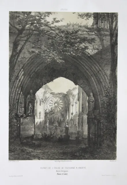 Ruines Eglise Toussaint Angers Antiquites Maine Loire Anjou Lithographie Wismes
