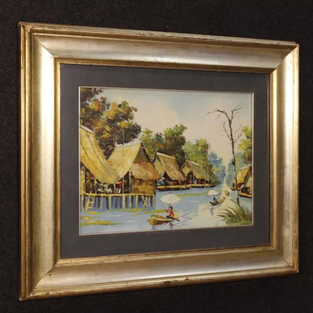 Quadro olio su tela dipinto francese stile antico cornice paesaggio orientale