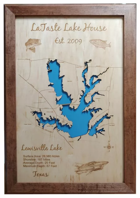 Lewisville Lake, Texas - Laser Cut Wood Map | Wall Art | Made to Order