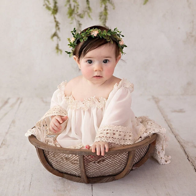 Bebé Niña Recién Nacida Encaje Parte Superior Hombro Moño Dima Fotografía Foto Sesión