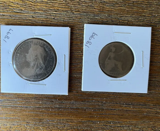 💰 1899 United Kingdom Penny & Half Penny Duo Queen Victoria Coins💰