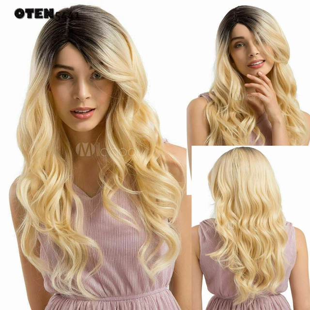 Human Hair Blend Wigs New Fashion Gorgeous Women's Long Natural Blonde Wavy Wigs