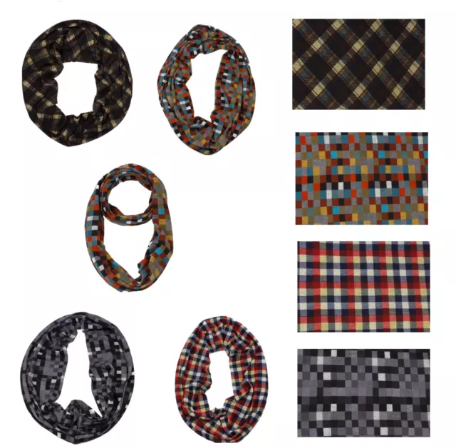 Snood Scarf Unisex Women Men Light  Soft Warm Infinity Snoods Tartan Check Print