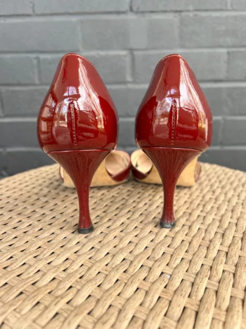 manolo blahnik red patent leather d'orsay pumps, size 39