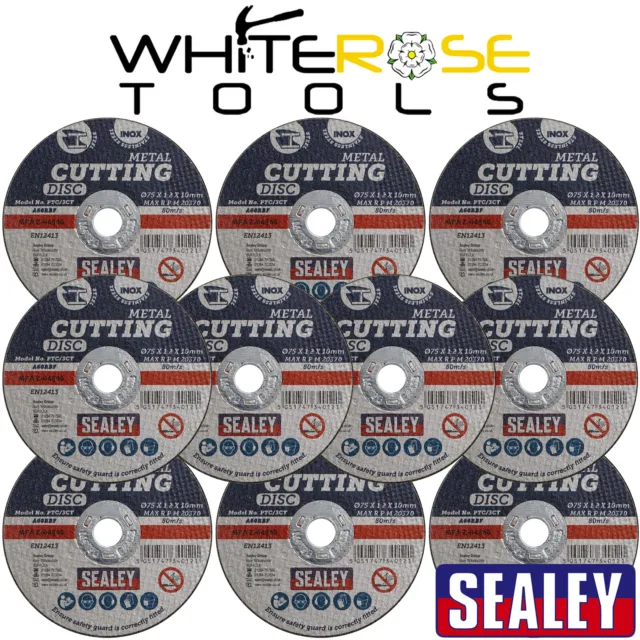 Sealey 10 Pack Metal Stainless Steel Cutting Discs 75mm x 1.2mm Angle Grinder