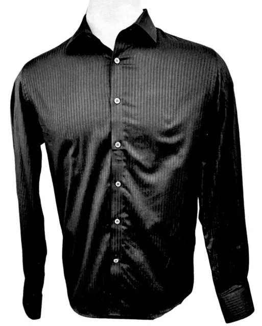 Stone Rose Mens Tonal Striped Button Up Black Shirt Mother of Pearl MSRP 135   L