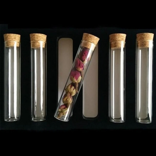 24Pcs Flat Bottom Test Tube Glass Cork Stoppers Clear Transparent Temperatures