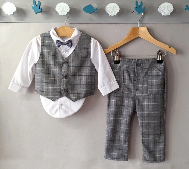 Abito a scacchiera grigio bambini set intelligente abito formale matrimonio battesimo