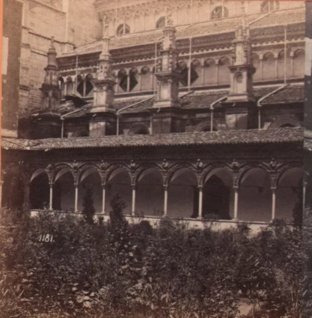 Italie Pavie le Cloitre ancienne Photo Stereo Noack 1880