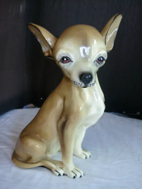 Vintage MARWAL INC. 11.75"X 8"X 5" Life Size Glazed Chihuahua Dog Figurine. EUC