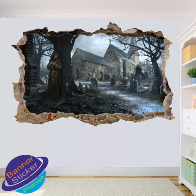 Church Cemetery Goth Wall Sticker 3D Art Poster Room Decor Decal Mural Zz0