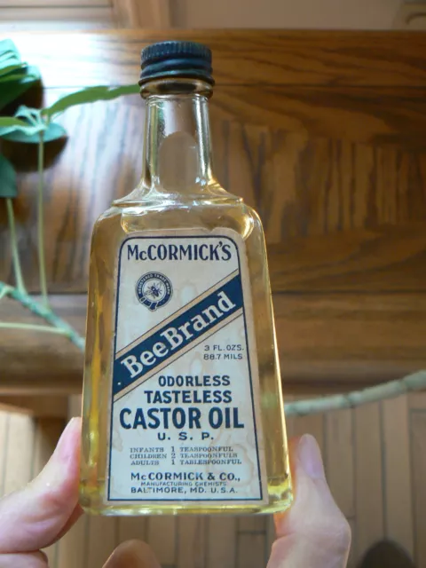 embossing + label: McCormick Bee Brand Castor Oil, Baltimore, Md