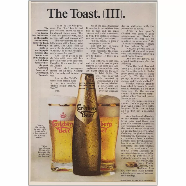 1968 Carlsberg Beer: The Toast III Vintage Print Ad