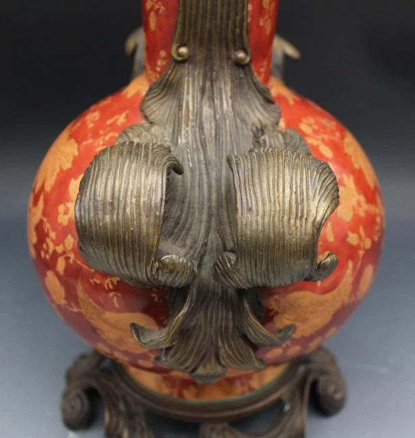 Vintage Wong Lee 1895 Bronze & Porzellan Griff Vase oder Urne Blumendekorationen 8