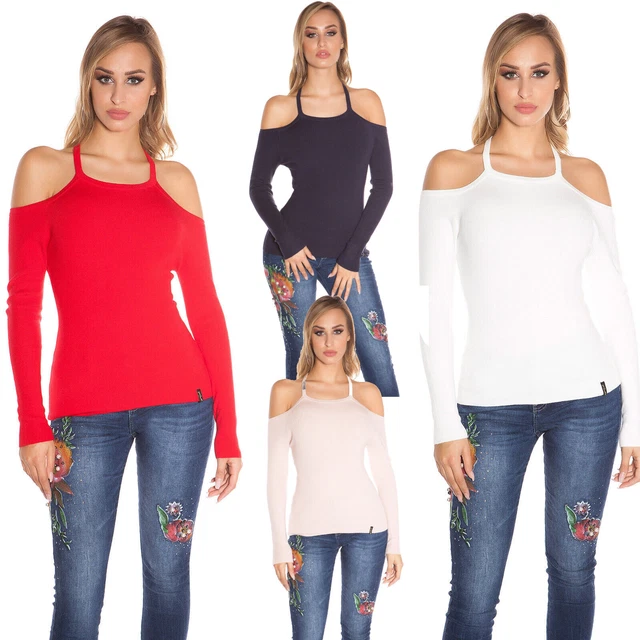 Maglione donna spalle scoperte maniche lunghe sexy sweater cut out nuovo