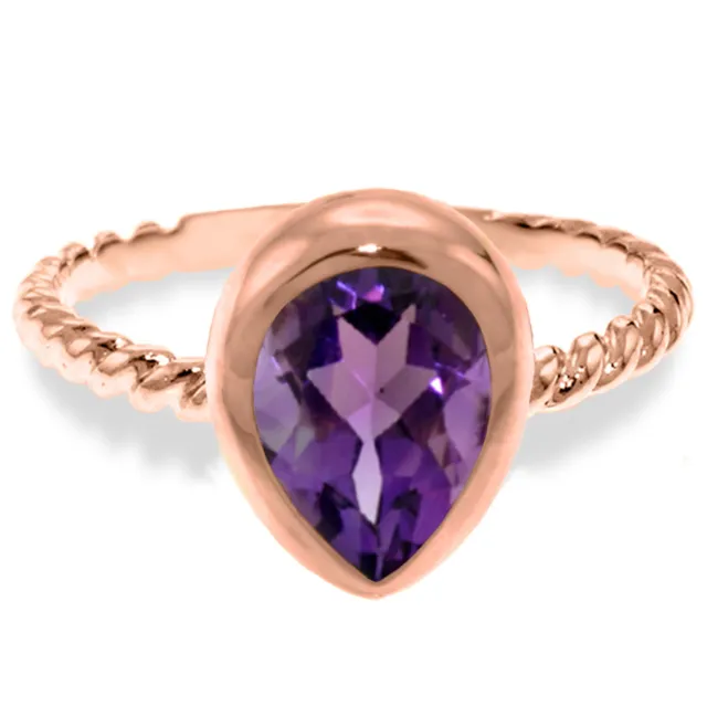 14K. Solid Gold Rings With Natural Pear Shape Amethyst