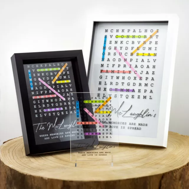 Personalised Family Word Search Plaque Available With Feet or Framed Wordsearch